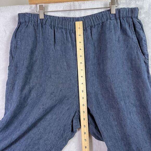 FLAX 100% Linen Pants Size Medium** Blue Boho Extra Wide Leg Strong and Capable - Picture 6 of 13
